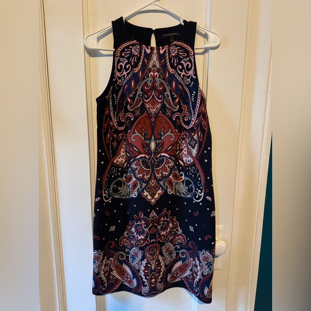 Banana Republic Navy and Red Paisley Midi Dress